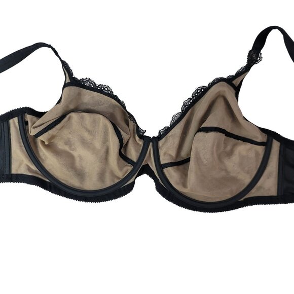 Goddess Full Coverage Underwire Bra Black 44DD SemiSheer Unpad Adj Lace #802 VTG - Picture 7 of 9